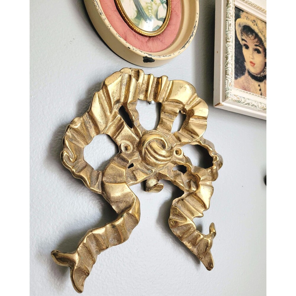 Vintage Brass Bow Gallery Wall Hook Hollywood Regency